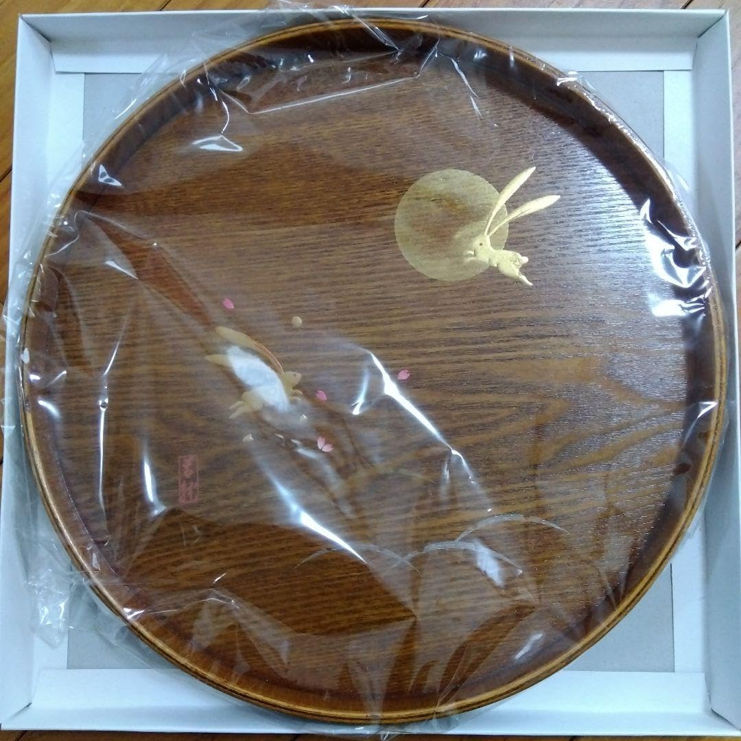 Amazon.co.jp: 美術漆器 丸盆 金箔貼り蒔絵 うるし塗 天然木